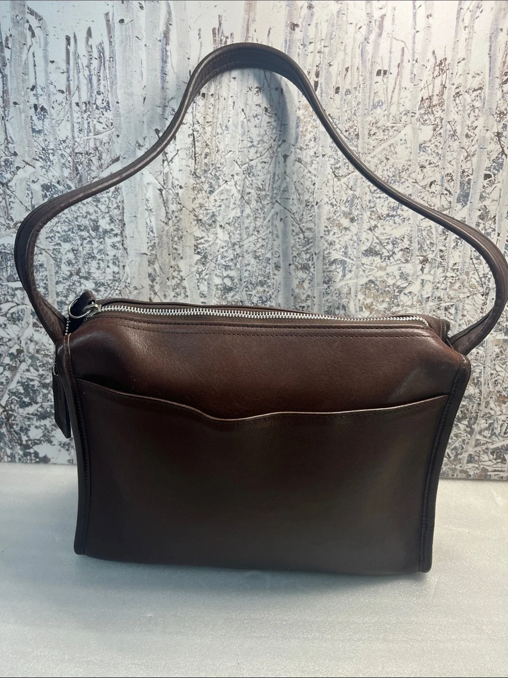 COACH Aero Pocket 9052 Brown Zip Top Leather Shoulder Bag 1990s USA Vintage